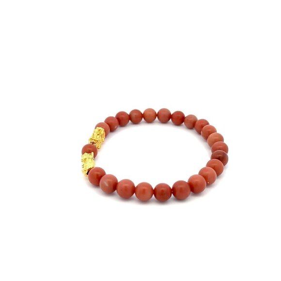 18K Gold Dragon Pixiu Double Piyao Lucky Charm Bracelet Gemstone Indian Red Jade - Picture 5 of 5